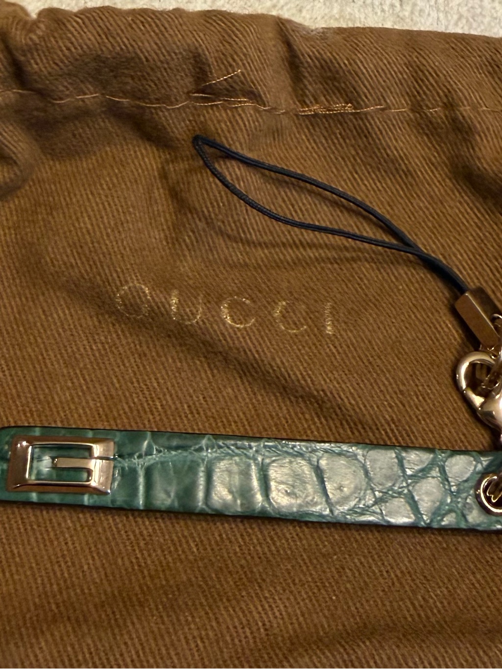 Vintage Gucci Teal Crocodile Leather Charm Keychain